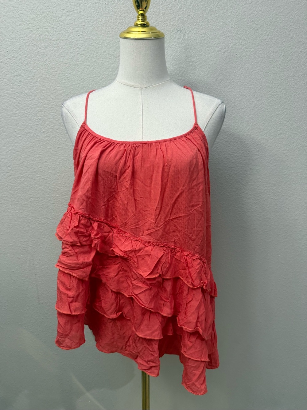 Free People Flutter By Tank Tier Coral Ruffle Tiered Spaghetti Strap Top - Picture 2 of 4